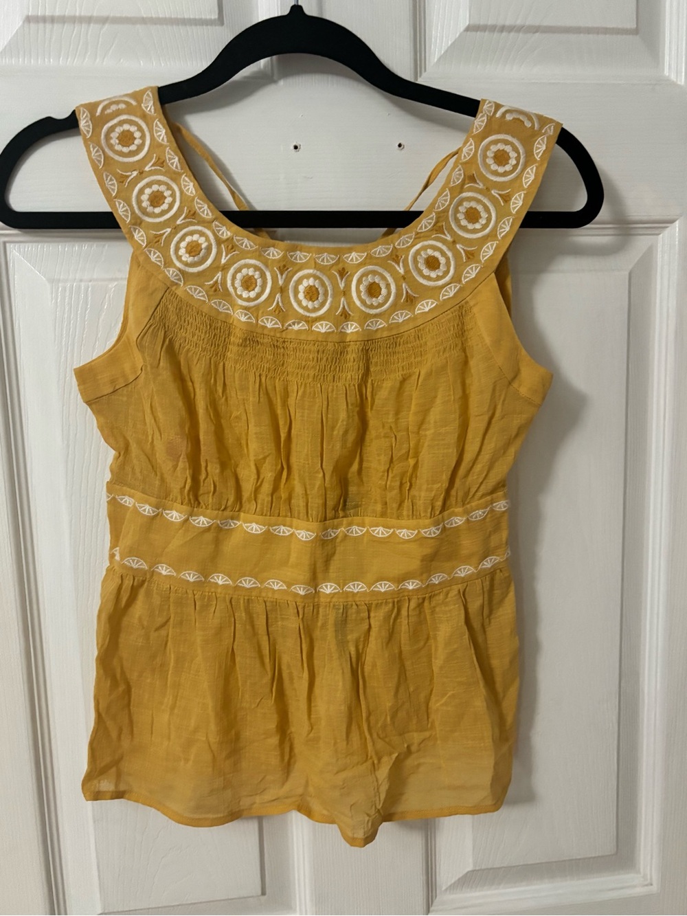 Anthropologie Mustard Yellow Embroidered Sleeveless Camisole